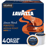 Lavazza House Blend Perfetto box and pods on a kitchen counter for quick espresso.
