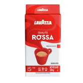 Lavazza Qualità Rossa ground coffee bag ready for espresso or drip brewing.