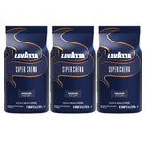 Lavazza Super Crema whole-bean 3-pack front view for consistent espresso