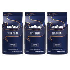 Lavazza Super Crema whole-bean 3-pack front view for consistent espresso
