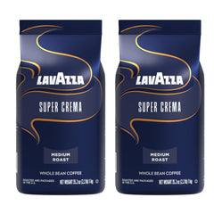 Lavazza Super Crema two-pack bags ready for steady espresso at home.