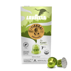 Lavazza Tierra Planet espresso capsules show intensity 7/13 in close-up.