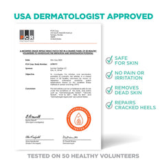 Lavinso foot peel mask label close-up emphasizes gentle, botanical exfoliation