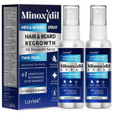 Lavtek 5% Minoxidil spray bottle shown for potential hair regrowth support.