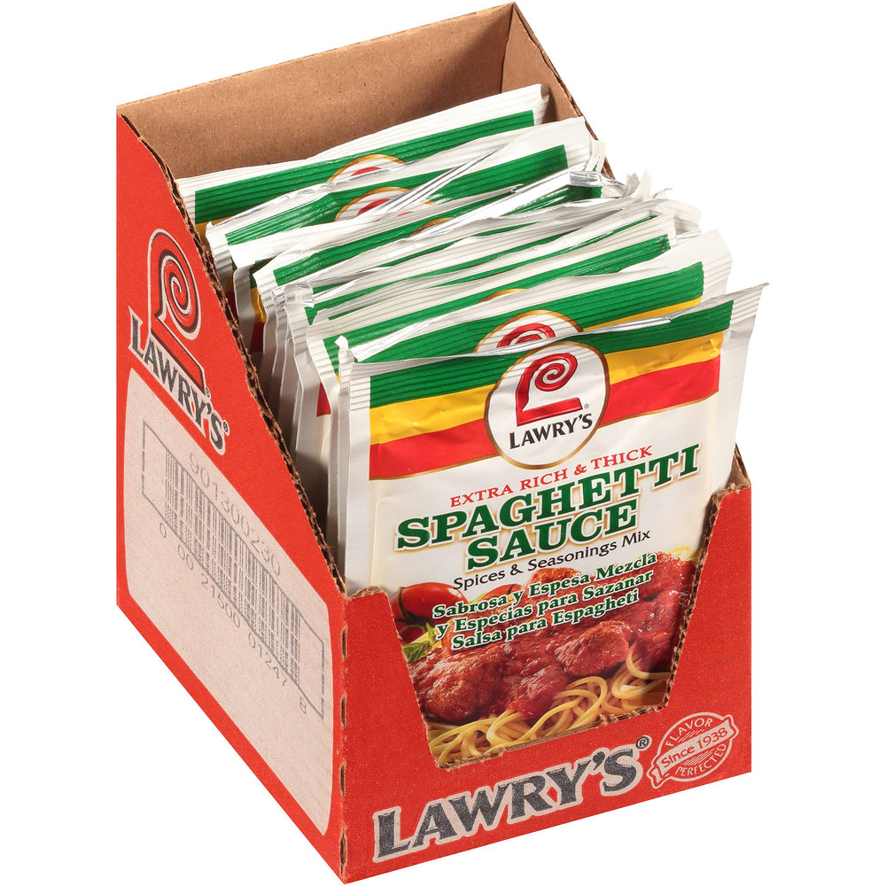 Lawry's spaghetti sauce mix closeup for quick flavorful weeknight dinners.