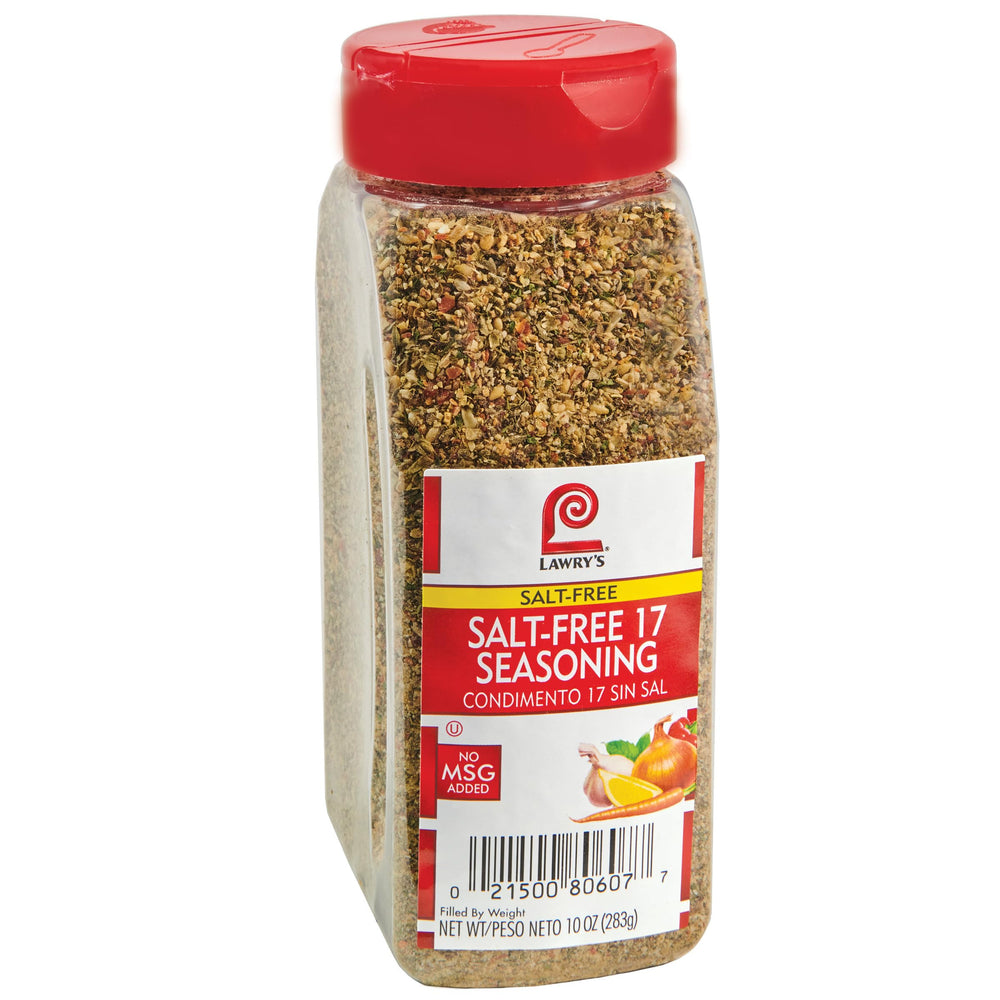Lawry's Salt-Free 17 Seasoning bottle front view for a low-sodium flavor boost