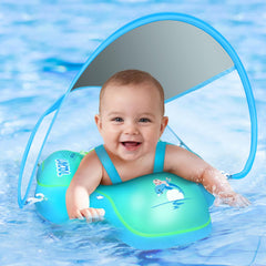 LAYCOL baby float with sun canopy provides shade for safe, comfortable pool time.