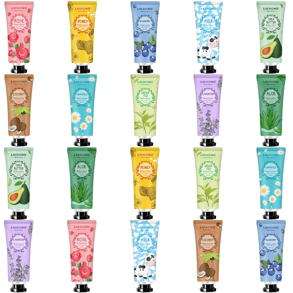 Layhomo 20-pack mini lotion set packshot for on-the-go moisture