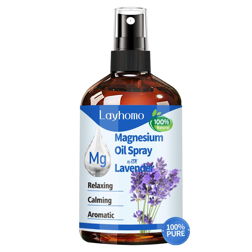 Layhomo magnesium oil for feet bottle highlighting pure formula for daily use.