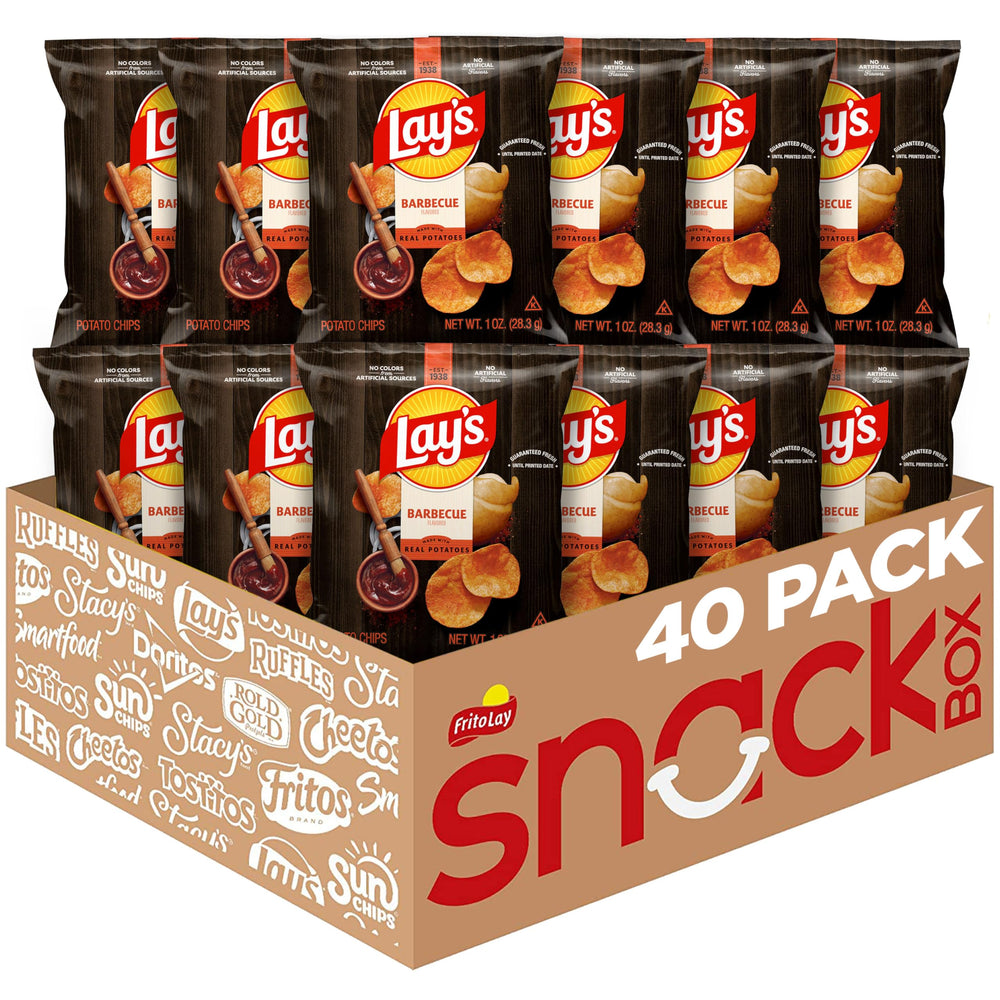 Lay's Barbecue Flavored Potato Chips 1oz bag front, convenient snack pack for on-the-go.