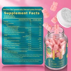 Lazpowfi Biotin Gummies label and packaging highlighting vegan formula.