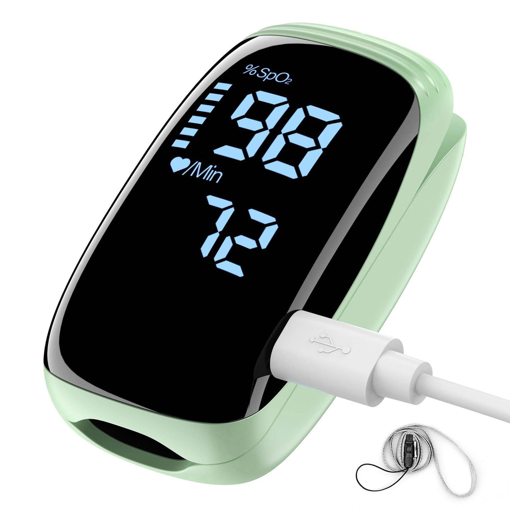 LBEAURG finger oximeter display for quick, clear saturation readings.