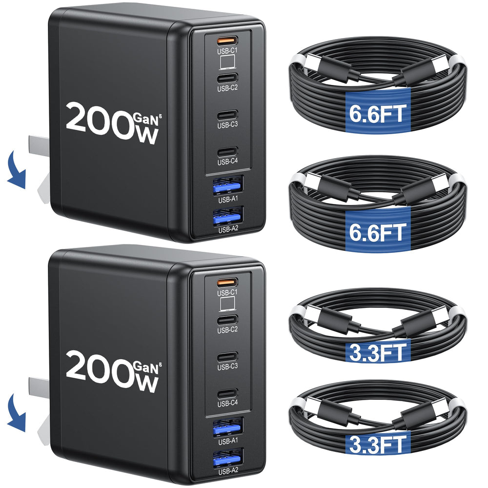 Lcssio 200W USB-C charger compact design for on-the-go power and fast laptop charging.