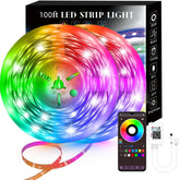 Lcutml 100FT LED strip lights with music sync create immersive living room ambiance.
