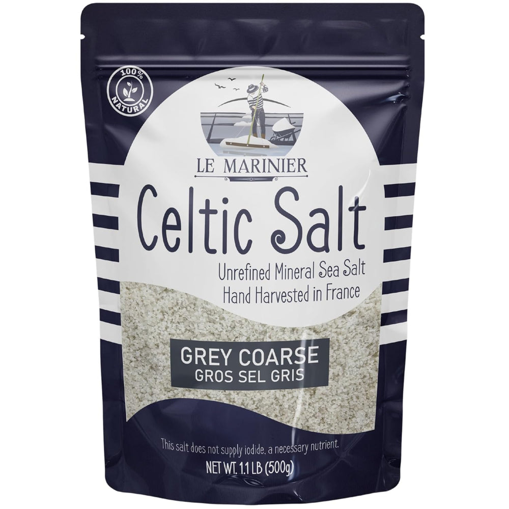 Le Marinier Celtic Grey Coarse salt in a bag, ideal for finishing and flavor depth.