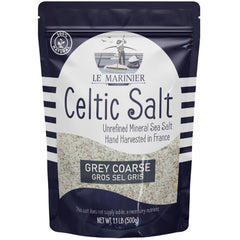 Le Marinier Celtic Grey Coarse salt in a bag, ideal for finishing and flavor depth.