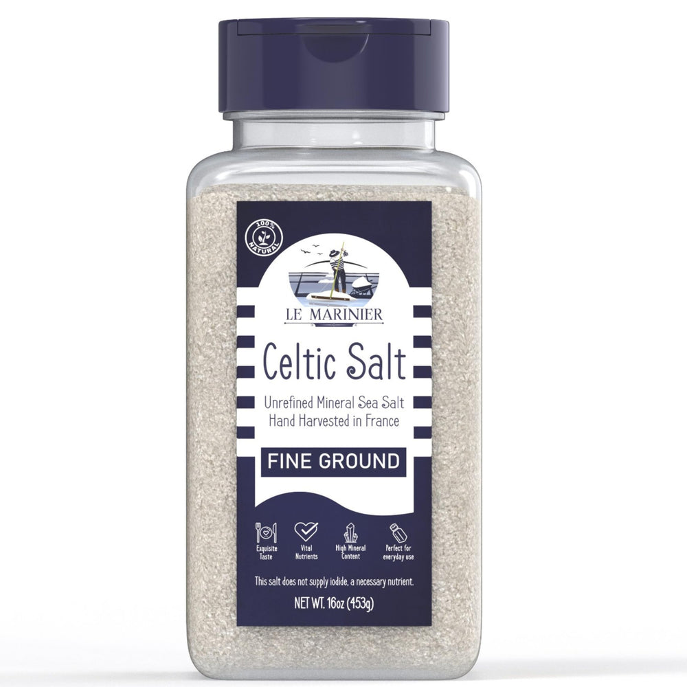 Le Marinier Celtic Salt refillable shaker offers convenient, mineral-rich seasoning.