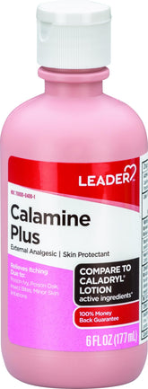 Leader Calamine Lotion pink tube for quick itch relief.