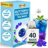 LeafLea butterfly pea tea bag, individually wrapped for freshness.