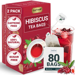 LeafLea hibiscus tea bags pack 2 for convenient, caffeine-free refreshment.