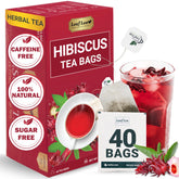 LeafLea hibiscus tea bags showing 100% hibiscus flowers for a vibrant cup