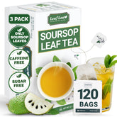 LeafLea soursop tea bags closeup showing premium leaves for a soothing cup.