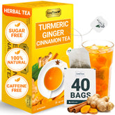 LeafLea turmeric ginger cinnamon tea bags in packaging highlighting natural ingredients