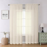 Lecloud Cream Sheer Curtains two-panel setup showing airy sunlight in living room