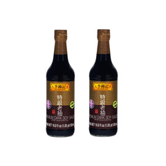 Lee Kum Kee Premium Dark Soy Sauce bottle boosts depth and color in braises.