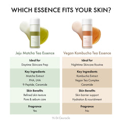 Leegeehaam Dr.Ceuracle Jeju Matcha Tea Essence bottle pour reveals milky texture for layering hydration.