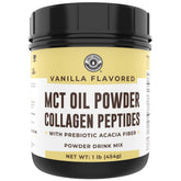 Left Coast Performance MCT Oil Powder bottle highlighting clean energy and collagen boost.