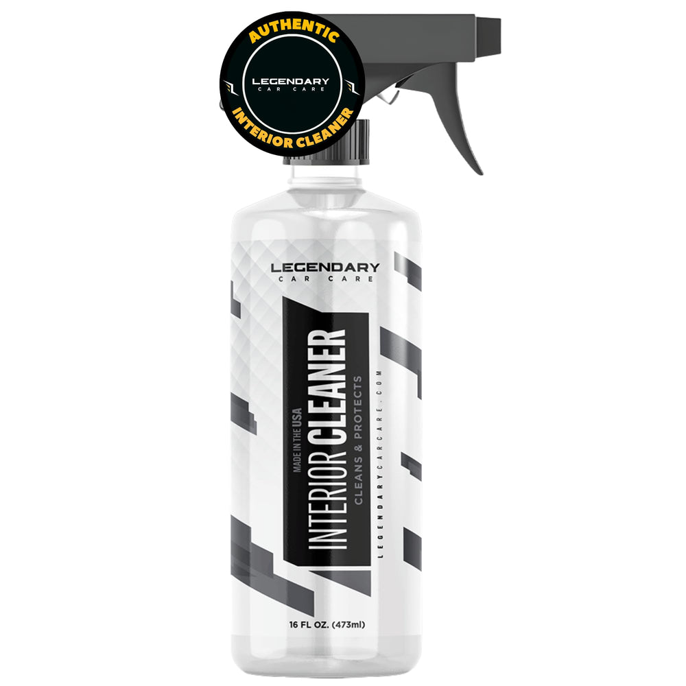 Legendary Car Care interior cleaner 16oz bottle, front view, ready to tackle car interior stains.