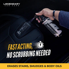 Legendary Car Care interior cleaner spray action, evenly disperses cleaner on interior surfaces.