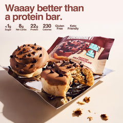 Legendary Foods Cinnamon Roll Bar open packaging with chewy texture aroma