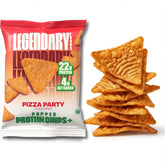 Legendary Foods Pizza Party Protein Chips bag front showcases bold flavor and high protein for on-the-go snacking.