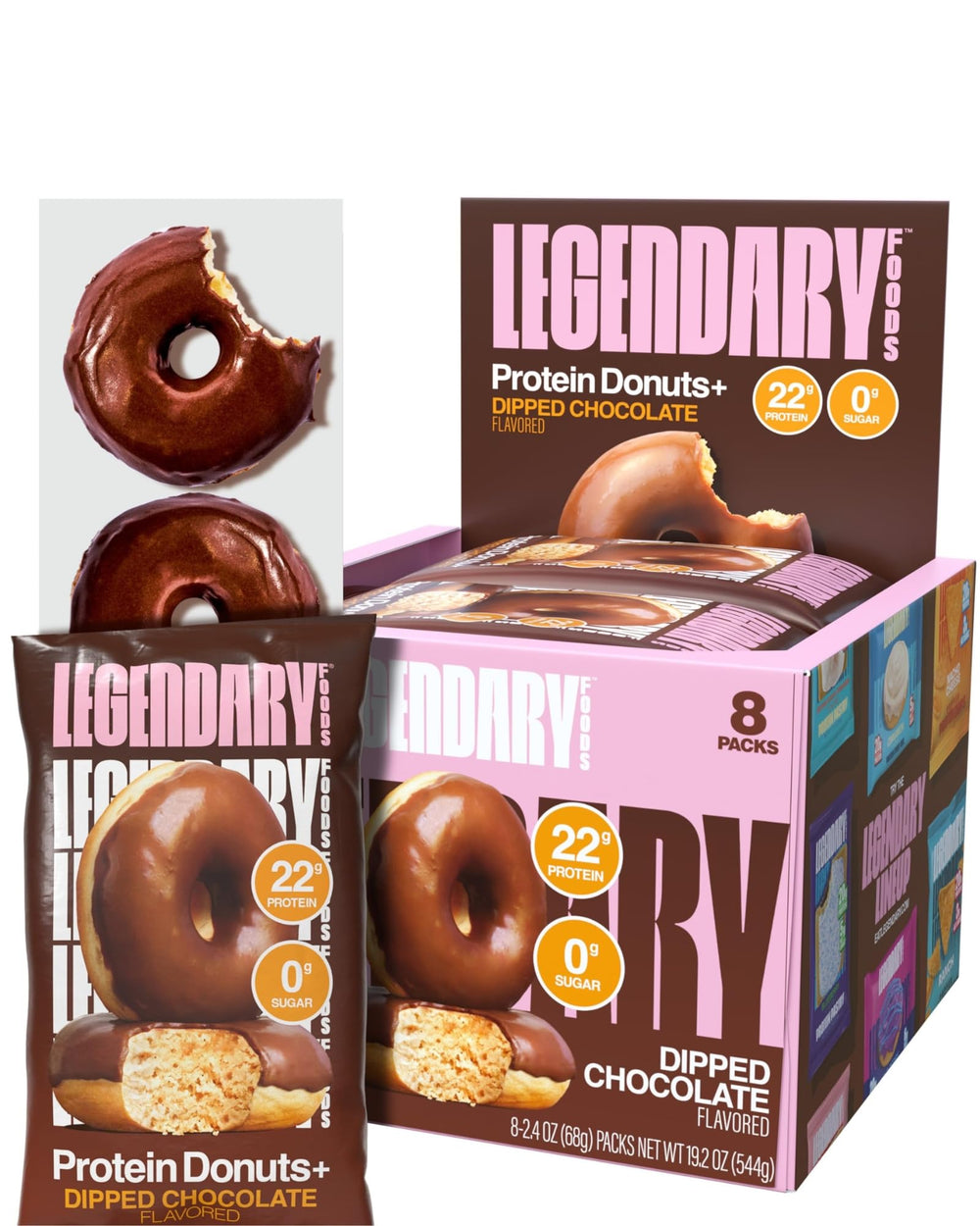 Legendary Foods Protein Donuts with chocolate glaze, a high-protein snack option