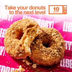 Legendary Foods Protein Donuts warm microwaved glaze evokes bakery-style indulgence.