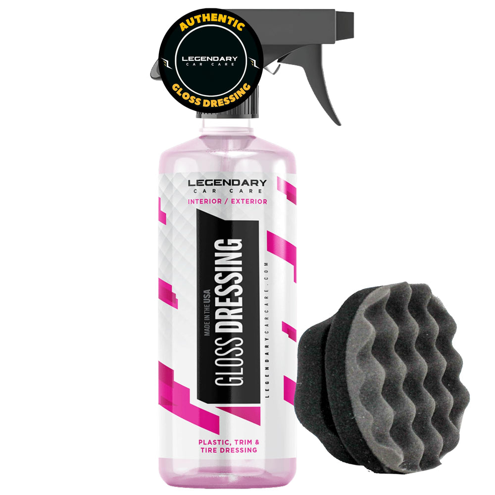 Legendary Gloss Dressing bottle with applicator for non-greasy tire and trim shine