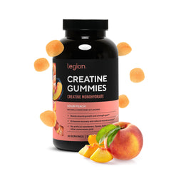 Legion Creatine Monohydrate Gummies jar front for convenient daily performance support.