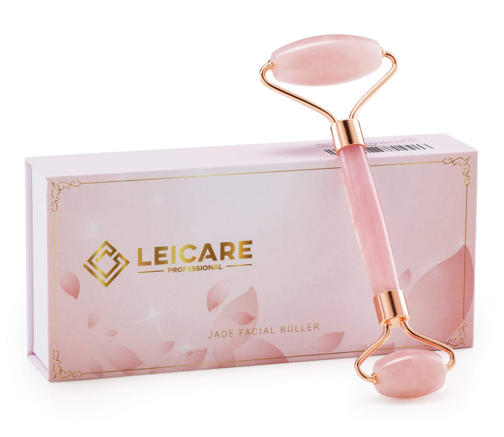 LeiCare Jade Roller large rose quartz roller for forehead and jawline relief.