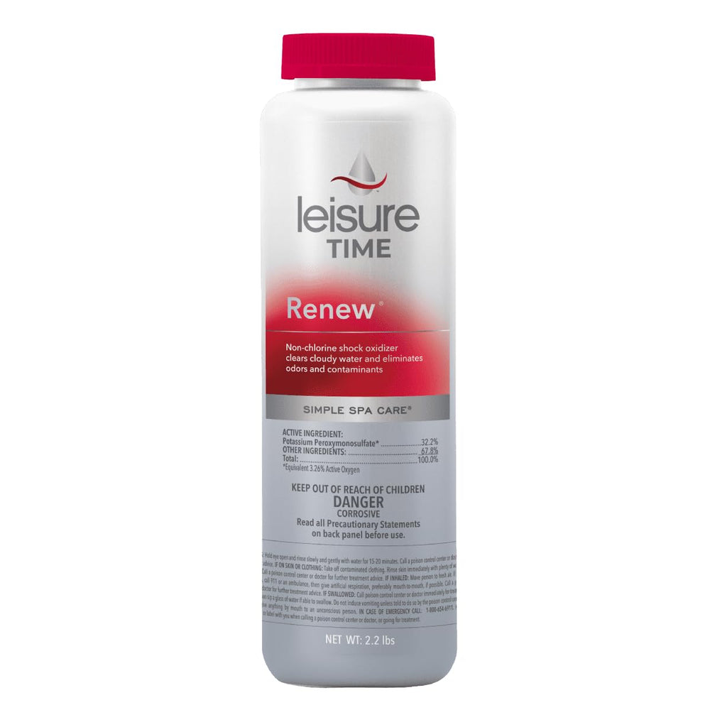 Leisure Time RENU2 Renew bottle pour enhances spa water clarity.