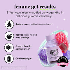 Lemme Chill stress-relief gummies closeup berries highlight mixed berry flavor and texture.