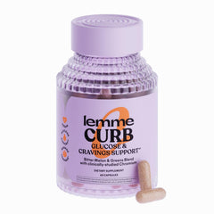 Lemme Curb Cravings bottle pour shows capsules for mindful snacking support.