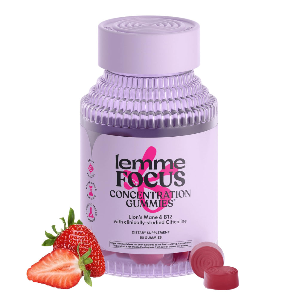 Lemme Focus bottle front displaying caffeine-free focus support.