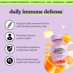 Lemme Immunity Postbiotic Gummies label showing vitamins and postbiotics.