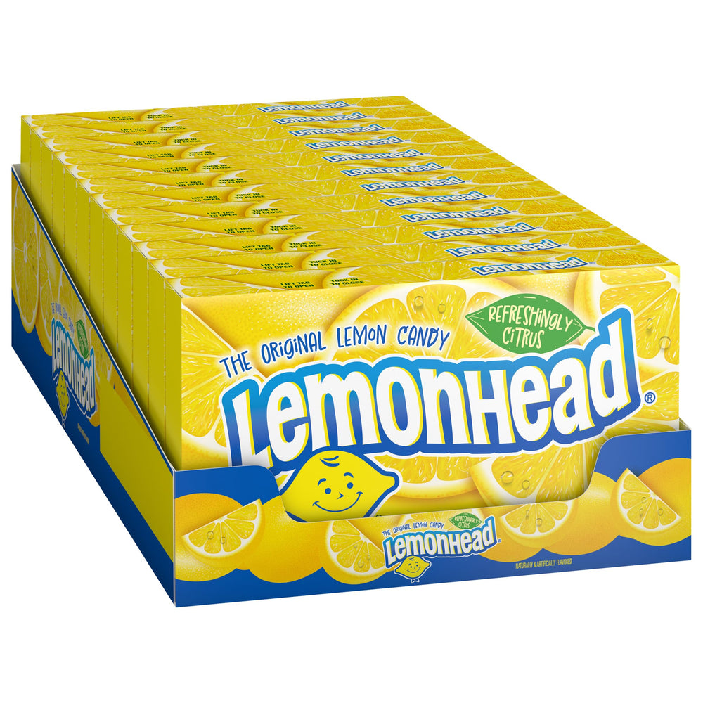 Lemonhead hard lemon candy theatre box front view for sharing