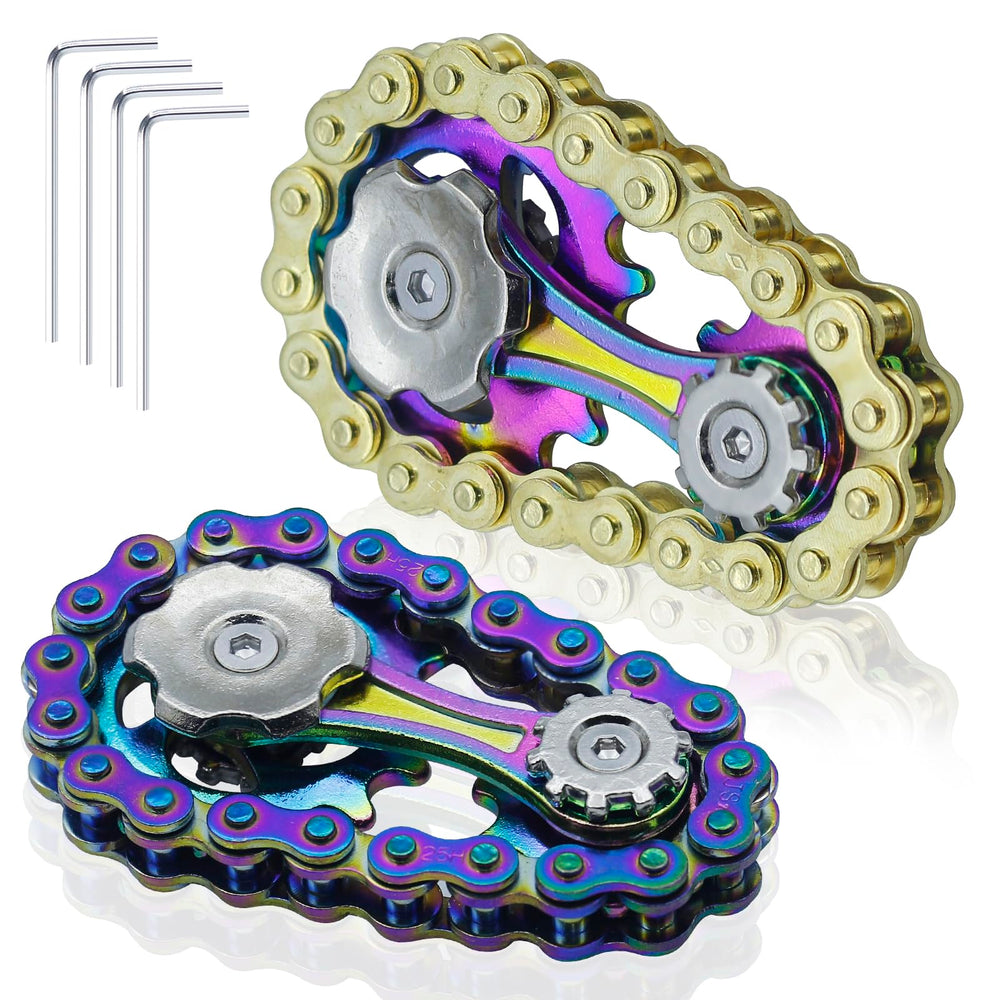 LENDOD 2Pack gold bike chain fidget spinner assembly with colorful accents for style and play