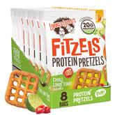 Lenny & Larry's FITZELS chilli lime time bag front, protein-packed snack.