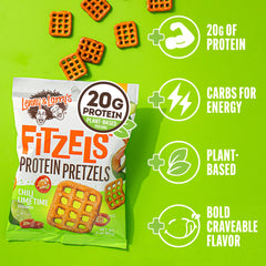 Lenny & Larry's FITZELS crunch texture close-up with bold chilli lime flavor.