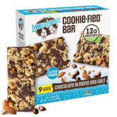 Lenny & Larry's Cookie-Fied Bar Chocolate Almond Sea Salt box shows a gluten-free vegan snack option